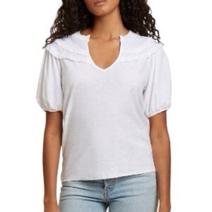 Nation LTD Judith White Ruffle Puff Short Sleeve Tee Top - M